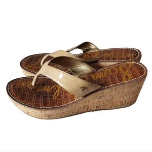 Sam Edelman Women Sandals Size 10 Romy Patent Leather Thong Comfort Wedge Heel